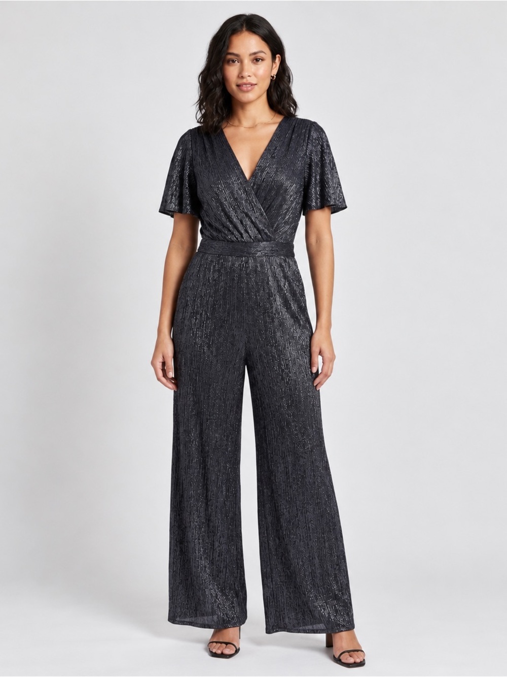 NWT Banana Republic Metallic Pleated Jumpsuit XL Tall Navy Silver Party